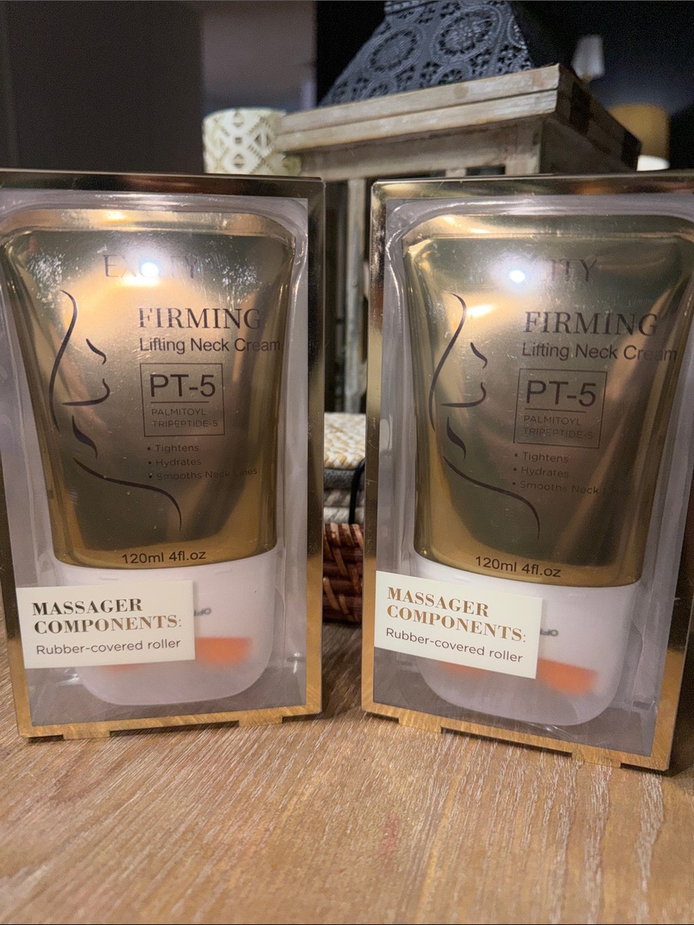 Excity 2 Pack Firming Lifting Neck Cream PT-5 in Gold – with Massager RV:$34!